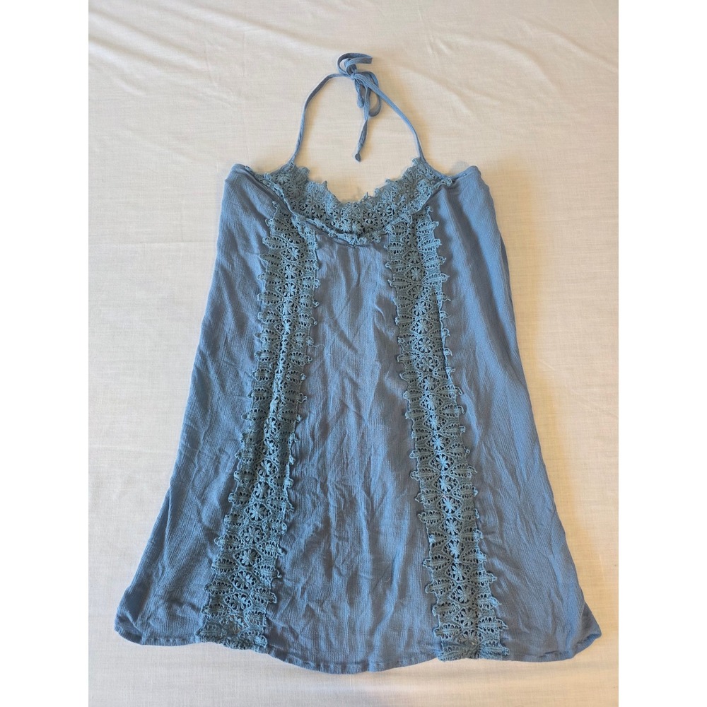 O'Neill Halter Top Crochet Lace Trim Boho Gauze Small Blue Beachy Summer Small
